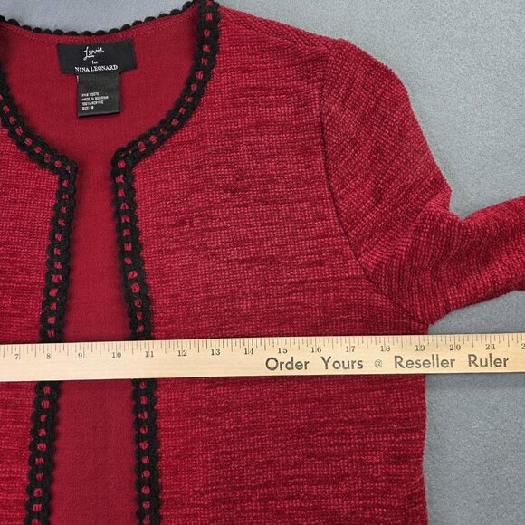 Lennie Nina Leonard Sweater Womens Small Red Black Crochet Knit Cardigan Office - Picture 6 of 10